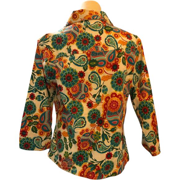 Mirror Image Floral Paisley Button-Up Jacket, Boho Retro Print, Size Large - Picture 2 of 4
